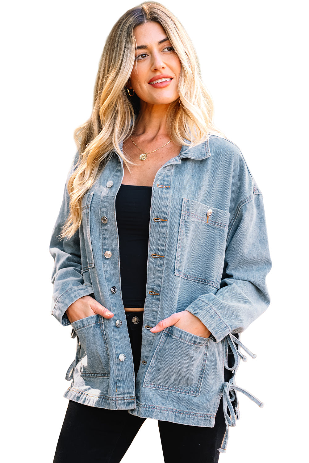 Dear-Lover Dropshipping Beau Blue Patchwork Pockets Side Tie Dear-Lover Dropshipping